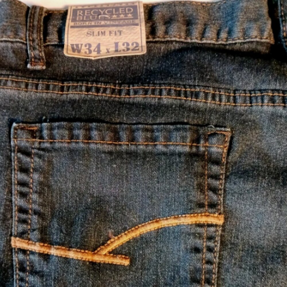 Recycled Blues mens Jeans 34 x 32 Slim Straight Stretch Denim Indigo Blue 120382 - Picture 8 of 12